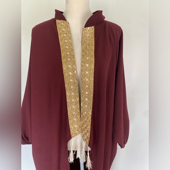 Women modest burgundy cardigan and pant set L/XL - Picture 2 of 9